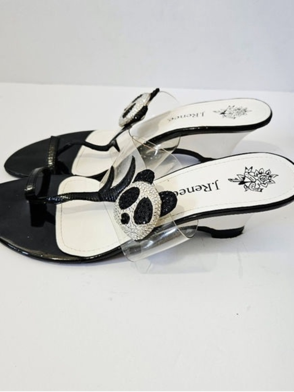 J.Renee Black and White Panda Embellished Mid-Heel Mules